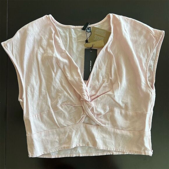 Vero Moda Women's Pink Cropped Blouse Size M Twist Front Casual Side Zip Top - Picture 1 of 13